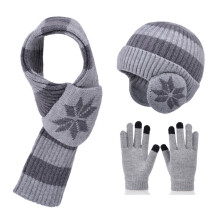 Chapeau écharpe pour fille, couvre-chef épais,-gris clair