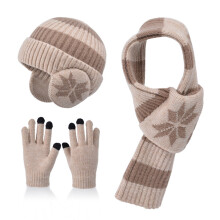 Écharpe épaisse pour fille, chapeau et gants de ski,-Beige
