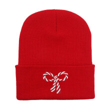 Chapeau tricoté brodé avec nœuds, doux et confortable,-Rouge