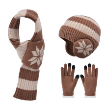 Chapeau écharpe tricoté épais pour enfants, couvre-chef-café