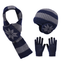 Chapeau écharpe tricoté avec gants, couvre-chef-Bleu marine