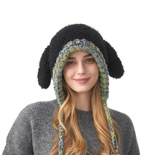 Capuchon doux et épais en tricot pour femmes, couvre-chef-Noir