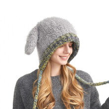 Dessin animé tricot tête enveloppement épaissir fourrure-Gris
