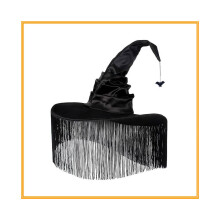 (Spider) Halloween Pleated Black Fringe Hat Party Witch Headdress Face Cover Decorative Costume Accessory
