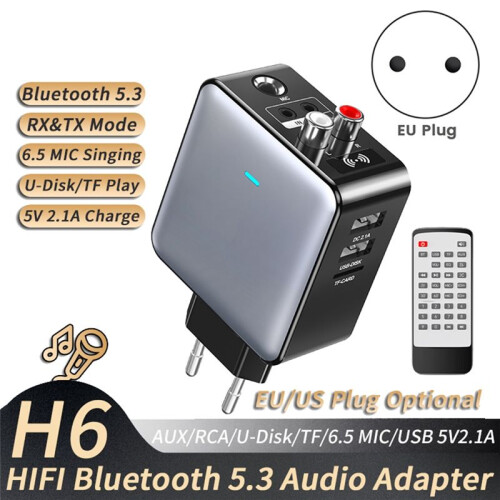 5.3 Audio Transmitter Receiver 3.5mm AUX/RCA/TF/USB Karaoke HIFI Stereo Wireless Adapter-EU Plug 1