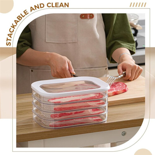 Meat Container for Fridge with Lid 4-Layer and 2-Layer Stackable Lunch Meat Container for Cold Cuts Storage Containers 2