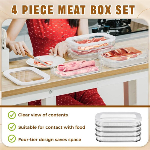 Meat Container for Fridge with Lid 4-Layer and 2-Layer Stackable Lunch Meat Container for Cold Cuts Storage Containers 1