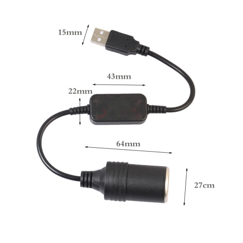 USB 5V To 12V Car Cigarette Lighter Socket Power Female Converter Adapter Cable