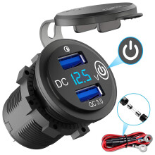 12 V USB Steckdose, Schnell Ladung 3.0 Dual USB Auto LadegeräT mit Kontakt Schalter und Voltmeter für 12 V / 24 V Motorrad PKW