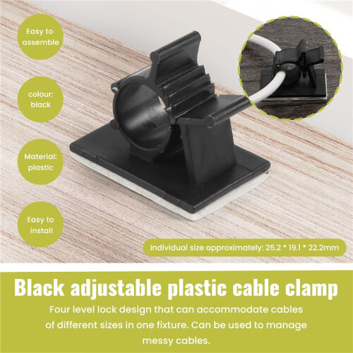 20Pcs Black Adjustable Plastic Cable Clamps Self Adhesive Car Cable Clips Wire Organizer 2