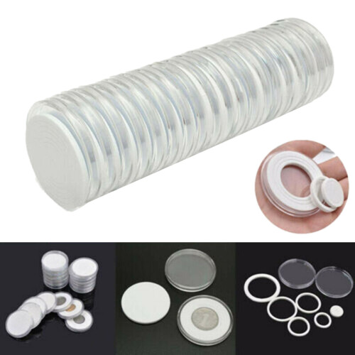 20 Pcs Plastic Round Coin Clear Capsule Display Case Holder Fits Australian Dollars Collection Holder Containers Storage Boxes Set 1