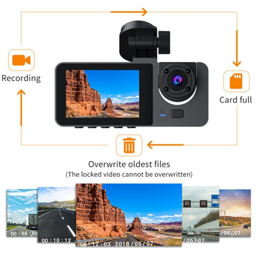 1080P Car Dash Camera Front and Rear Inside,2.0 Inch IPS Screen,Night Vision,G-Sensor,Loop Recording,24H Parking Record 2