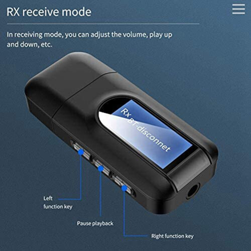 5.0 Transmitter Receiver for TV 2 in 1 USB Wireless Audio Adapter with LCD Display for Car Audio TV PC 1