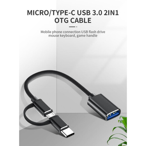 2 in 1 USB 3.0 OTG Adapter Cable Type-C Micro-USB to USB 3.0 Interface Converter for Cellphone Charging Cable -Red