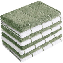 8 Pcs Kitchen Towels - Super Absorbent, Soft and Solid Color Dish Towels, Stripe Designed Dark Green and White Colors
