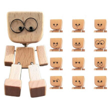 Zitternde Holzfigur, Mann, Wackelnde Füße, Holzpuppe, Auto-Armaturenbrett-Dekoration, Ornament mit 12 Emoticons