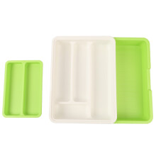 3-in-1 Tray for Kitchen Drawer, Dishwasher Safe Cutlery Organizer with Space Saving Tray Holder and Adjustable Compartments, Multi-Functional Plastic