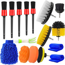 Kit de limpeza automotiva para interior e exterior, conjunto de 16 peças com escova de arame, luvas para lavagem de carros, mini escova para painel