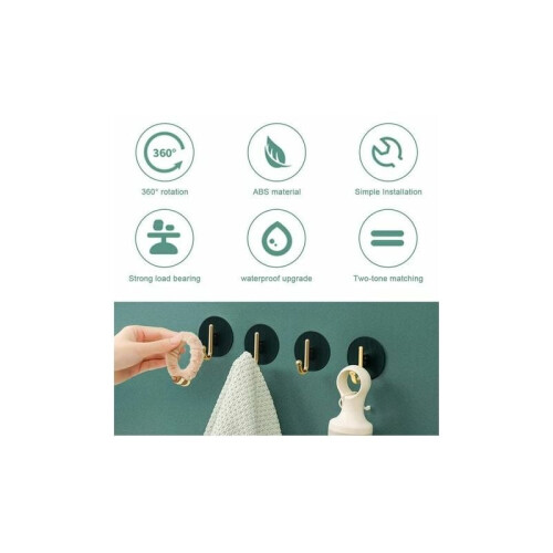 Adhesive Hooks for Smooth Surface Application, Decorative Wall Hooks with Rustproof ABS Material for Bathrooms and Kitchens, Green, Self Adhesive and 2