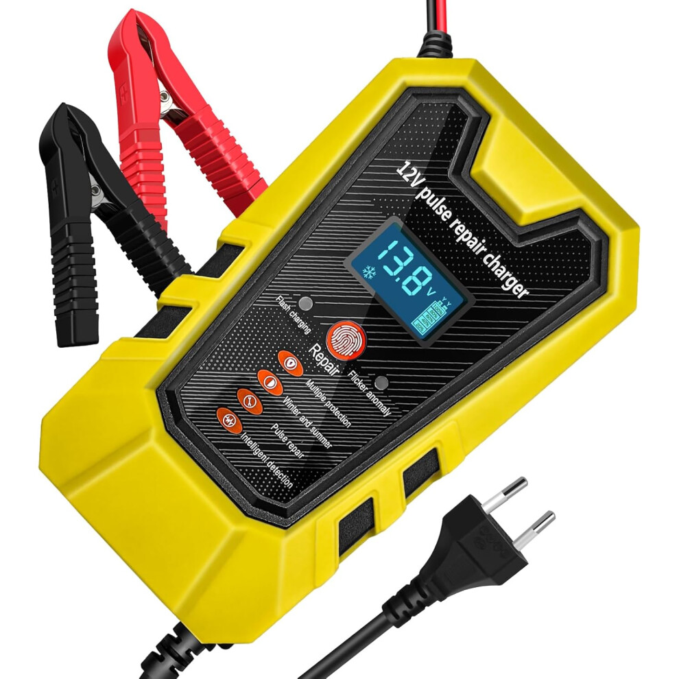 Smart Battery Charger Maintainer For Motorcycle Car, Automatic Temperature Adjustment 12V 6A Automotive Charger With Lcd Digital Display, Pulse 9405630380460
