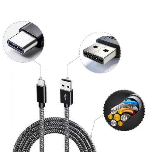 USB-A 2.0-zu-USB-C-Kabel mit 3A-Schnellladung Black 1 m 2
