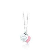 (Silver double-heart pink necklace) Classic T House Double Heart brand heart-shaped pendant, resin inlaid with diamonds and gold-plated heart