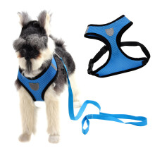 Verstellbares atmungsaktives Mesh-Hundegeschirr mit 1,2 m Leine, Blau, L