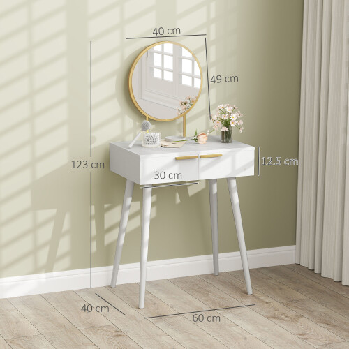 Homcom HOMCOM Modern Dressing Table w/ 2 Drawers Round Mirror for Bedroom White 2