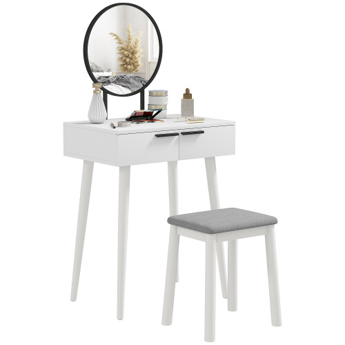Homcom HOMCOM Dressing Table Vanity Set Make Up Desk with Mirror & Stool White 1
