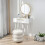 Homcom HOMCOM Modern Dressing Table w/ 2 Drawers Round Mirror for Bedroom White 7