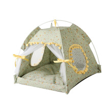 Pet Cat Tent House 35x35x32cm Waterproof Polyester Green Flowers