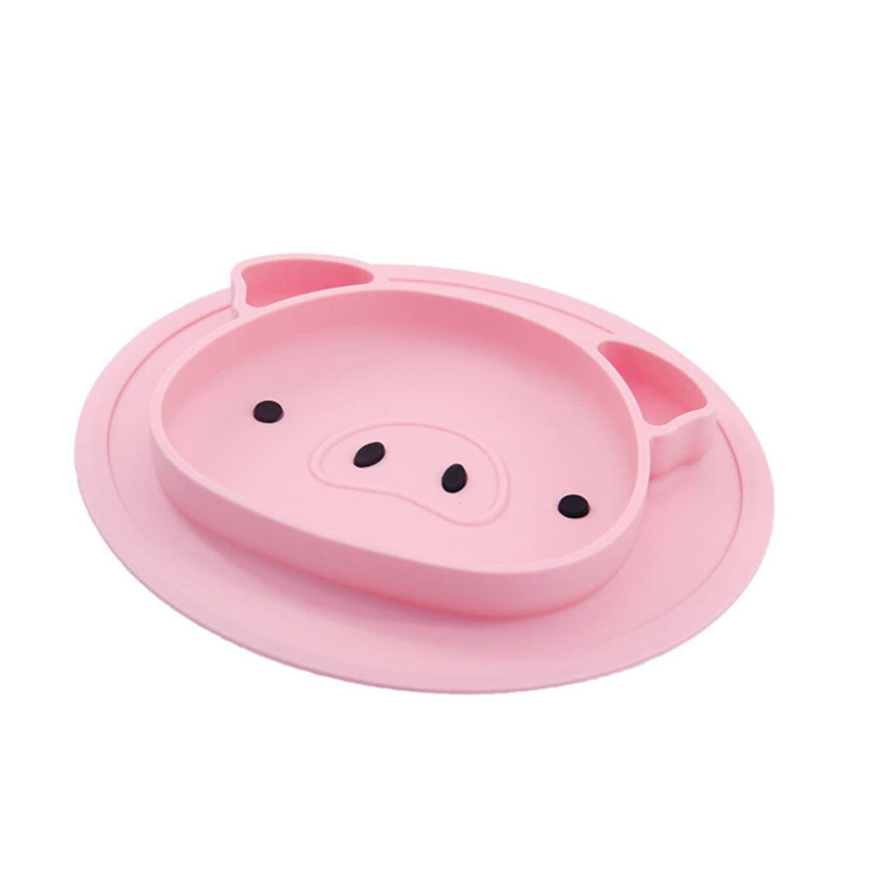 Silicone Baby Plate Cartoon Pig Design Divided Toddler Feeding Tray Easy Clean Compartments Pink