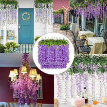 14PCS Artificial Wisteria Vines 110x55cm Purple Blue Wall Decor