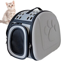 Große graue zusammenklappbare, atmungsaktive Katzentransportbox mit Schultergurten, M