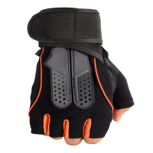 Non Slip Sports Gym Gloves Black Orange Half Finger Microfiber Workout M