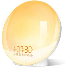 Alarm Clock, Dual Alarm Sunrise Simulation Clock for Heavy Sleepers, Snooze Function & Colorful Lights, Adjustable Brightness & Natural Sounds, FM