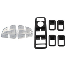 2 Set Car Accessories: 1 Set Car Door Window Cover Trims & 1 Set Car Steering Wheel Button Cover Trim Stickers