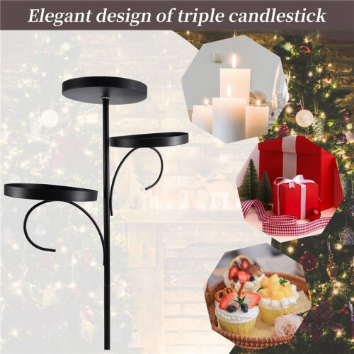 Black Triple Christmas Tree Decorative Candlestick Christmas Candlestick Indoor Bedroom Tableware Kitchen 2