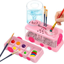 Upgraded Cartoon Paint Brush Cleaner with Tray, Holder & Drain for Acrylic and Watercolor Painingts