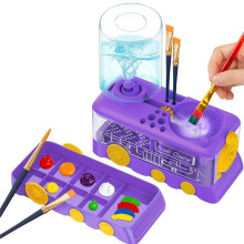 Limpiador de Pinceles de Dibujos Animados Mejorado con Bandeja, Soporte y Escurridor para Pinturas Acrílicas y de Acuarela (Morado)