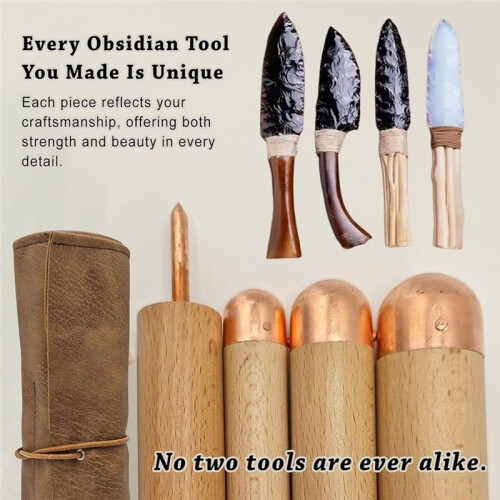 Obsidian Handmade Striking Tools, Dragon Crystal Stone Age Tool Kit, Napping Tools for Professionals and Beginners 2