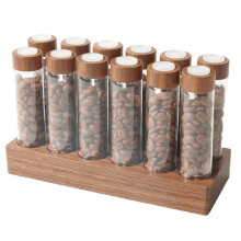 Supporto In Legno per 12 Provette Contenitore In Vetro per Chicchi di Caffè Monodose Supporto In Legno per 12 Provette con Valvola Unidirezionale