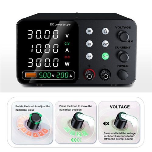 30V10A Lab Power Supply with Triple Storage Switching Power Supply 5V2A  Regulated PowerSupply for TypeC Interface(EU) 1