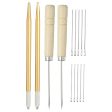 Kit de Soportes para Enraizar Cabello de Muñeca, Agujas de Tejer de 0,6 mm/0,8 mm con Punzones de Madera y Ganchos de Crochet.