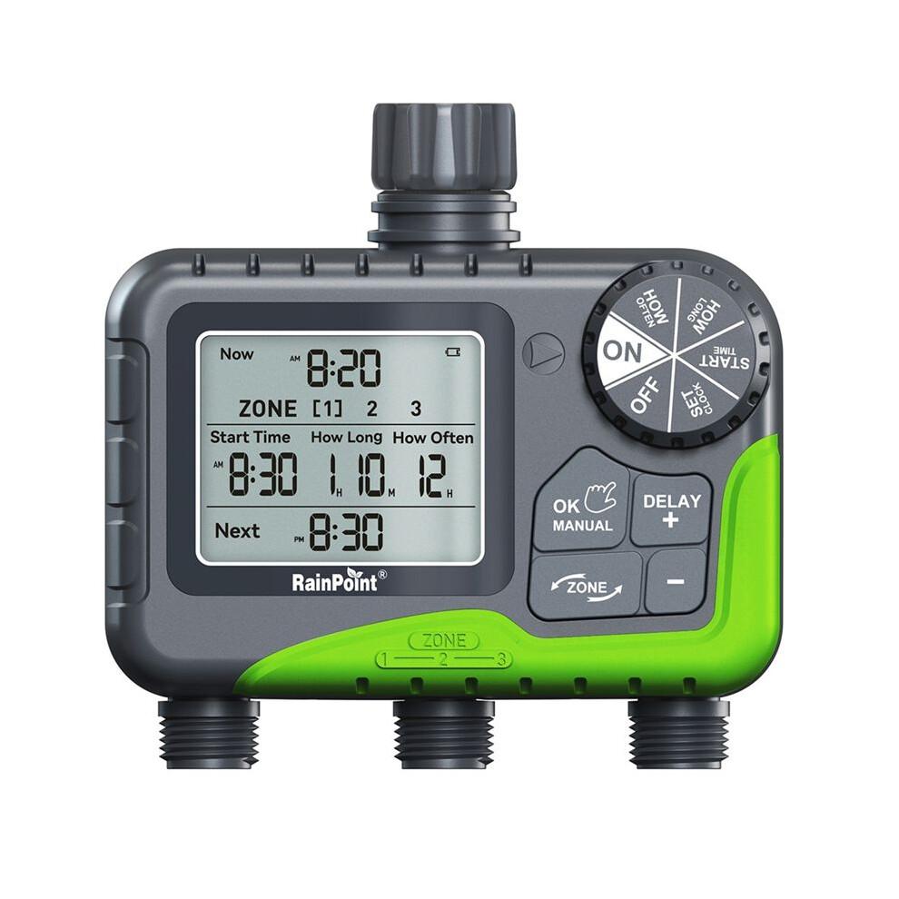 Rainpoint 3-Outlet Automatic Water Timer Garden Irrigation Watering System Independent Control Sprinkler Programmer Tools 4713096285171