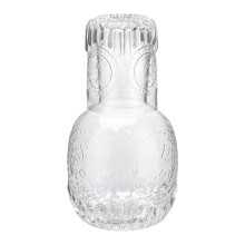 Set di caraffa per acqua in vetro artigianale, caraffa in vetro senza piombo facile da impugnare con coperchio, bottiglia con design in rilievo