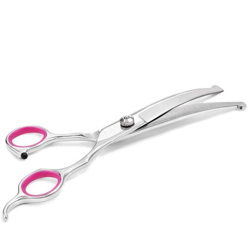 Hundeschere gebogen 19 cm Silber/Rosa