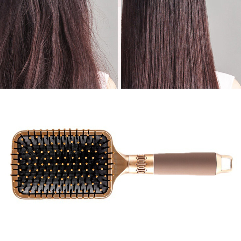 Brown Massage & Hairdressing Paddle Comb With Air Cushion And Nylon Needles Portable
