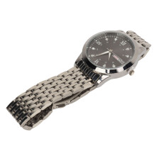 Herrenuhr wasserdicht, Quarz, Tag und Datum, Metallband, Silber/Schwarz