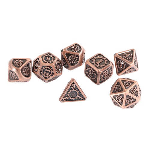 7pcs Metal Polyhedral Dice Set for RPG, Safe Gear Pattern, Portable